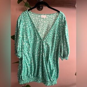 MELLODAY Teal Floral Blouse
